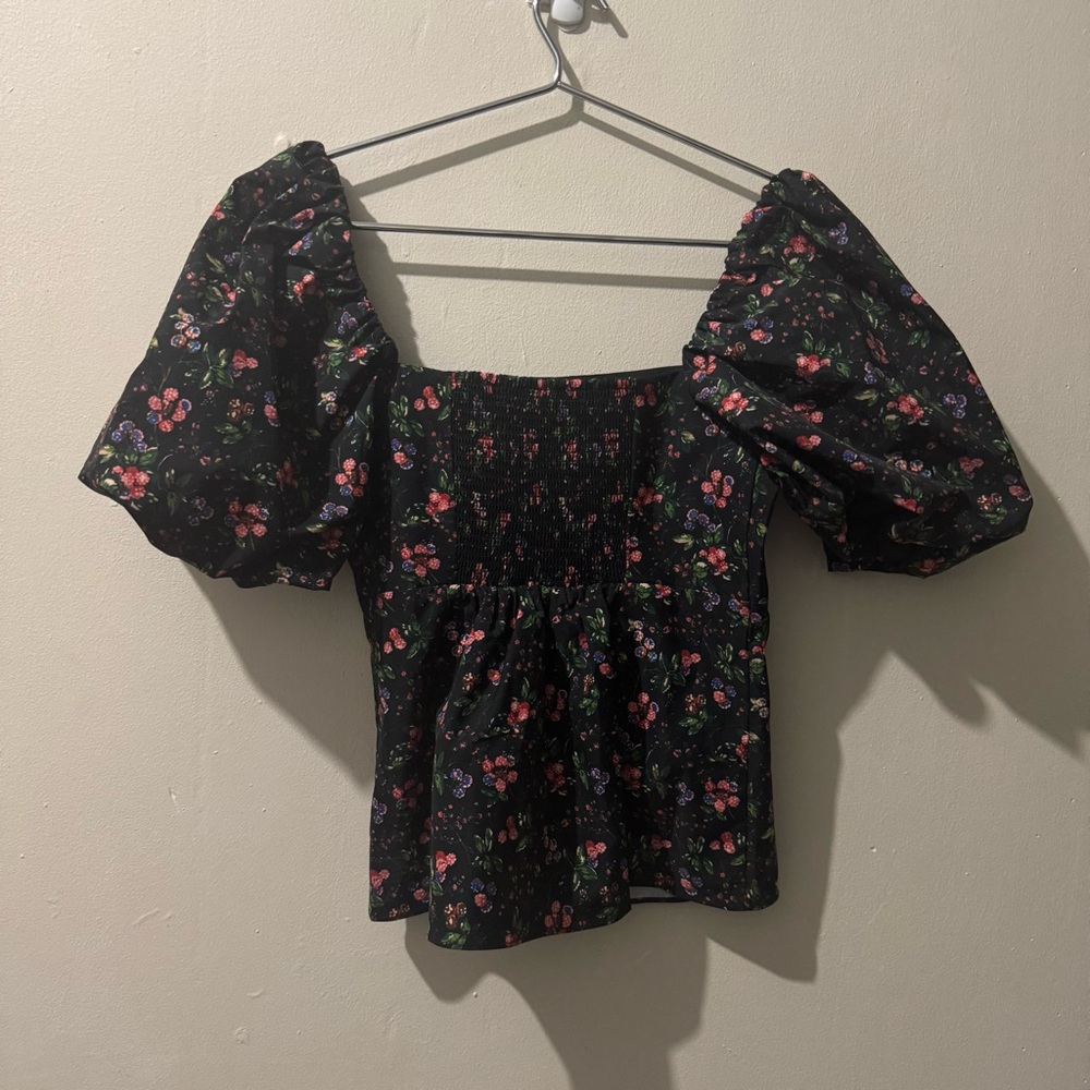 HILL HOUSE Matilda Berry Floral Taffeta Top size XS - Picture 3 of 6